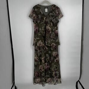 Vintage 90s y2k dress green floral maxi mother bride fairy grunge mesh sheer